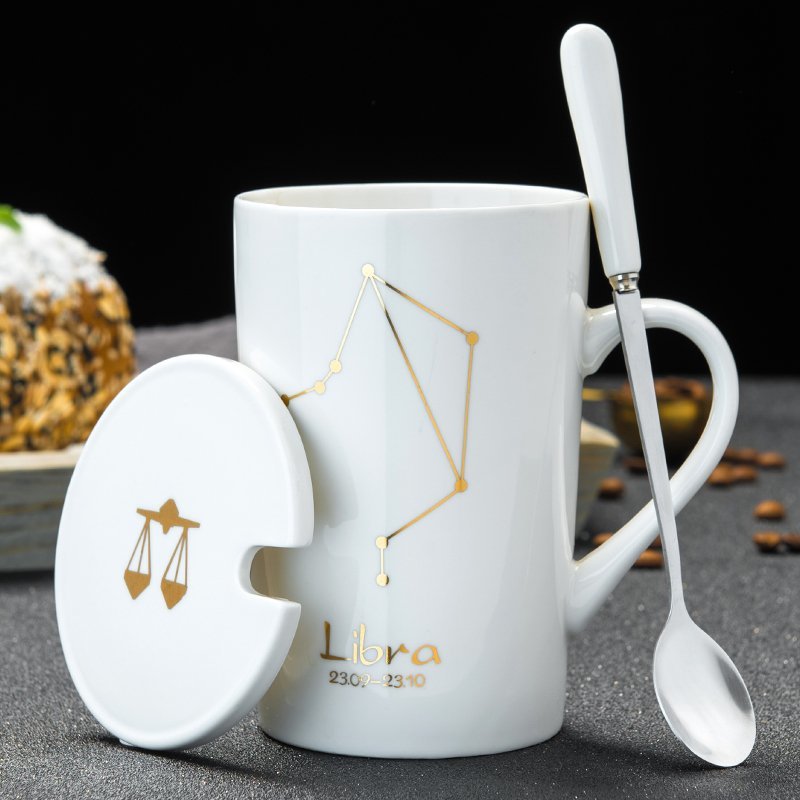 玻璃杯马克杯陶瓷杯子带盖勺咖啡杯家用情侣水杯男生大容量茶杯女办公