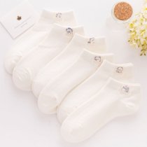 白色布标卡通可爱袜子女短袜韩版浅口薄款夏季日系学生棉船袜(布标船熊-6双装)