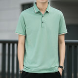 短袖t恤男2021新款夏季中青年有带领半袖纯色翻领polo衫品质上衣潮(浅绿色 M)