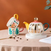 宫廷风轻奢下午茶餐具套装杯子泡茶壶陶瓷北欧风格英式小号咖啡杯(彩灵茶壶套装（一壶两杯） 默认版本)
