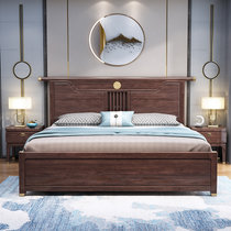 吉木多 新中式实木床 1.8米大床婚床 红橡木轻奢双人床 现代卧室家具(1.8*2米 单床)