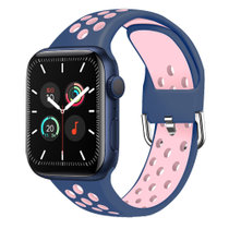 新款适用于苹果watch运动手表表带双色硅胶透气38/40/41/42/44/45通用表带(蓝粉 42/44/45MM通用)