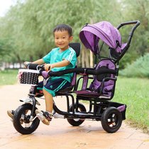 双人三轮车儿童手推车脚蹬双胞胎车婴儿带斗蓬车2-3-7岁可轻便车(黑色 版本)