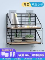 墙上置物架壁挂免打孔床上寝室床头书架上铺宿舍收纳神器浴室架子(双层小号黑色-【加高加宽】-高性价比)