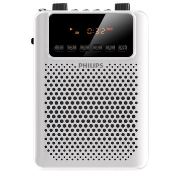 飞利浦（PHILIPS）SBM150扩音器 插卡音箱 REC录音 FM收音功能 教学(白色)