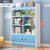 书架落地简易家用儿童客厅卧室小户型置物架网红书柜一体靠墙柜子(蓝白带柜门80X24X138cm)