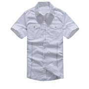 春装新款白领衬衫男士短袖商务休闲修身男装衬衣(白色 L)
