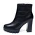 SUNTEK高跟鞋短靴女厚底2021年秋冬季加绒新款女鞋子粗跟防水台靴子(36 黑色（单里）)