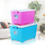茶花收纳箱塑料家用34L+55L收纳盒大号有盖整理箱塑料箱储物箱(玫红色+天蓝色 35L+55L)