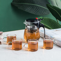 玻璃飘逸杯泡茶壶单人沏茶杯过滤内胆冲茶茶具套装家用茶水分离器(500ML飘逸杯+4个手把杯 默认版本)