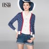星点跃然OSA2013春季新款女装 纯棉撞色波点小开衫针织(蓝色 XS)
