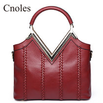 Cnoles蔻一新款头层牛皮手提包手拎女大包 时尚休闲单肩斜挎包包(红色)