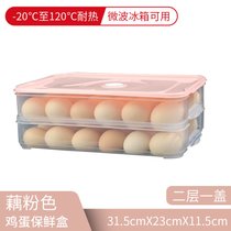 饺子盒家用水饺盒冰箱保鲜盒收纳盒塑料托盘馄饨盒鸡蛋盒微波密封(鸡蛋盒-粉色盖-2层1盖)
