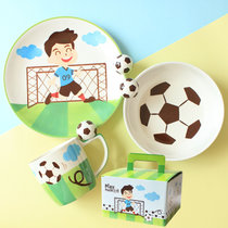 INDRA泰国进口足球小子卡通儿童陶瓷餐具碗盘水杯釉下彩(足球小子三件套)