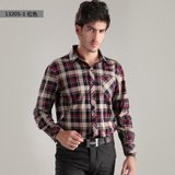 格斯帝尼 新款男士英伦格子衬衫 时尚休闲长袖衬衫13205(-1红色 XL)