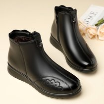 SUNTEK马丁靴女鞋子妈妈鞋棉鞋软底冬季加绒加厚短靴中年中老年皮鞋(41 J-M007黑色)