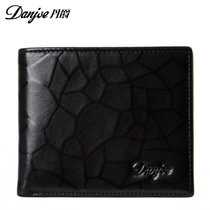 丹爵(DANJUE)新款头层牛皮短款钱包时尚压花纹理横款竖款钱包卡包手包D6019-2-3(黑色横款)