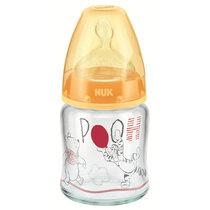NUK宽口径玻璃奶瓶迪士尼款黄色120ml 配防胀气自然实感硅胶奶嘴0-6个月中圆孔