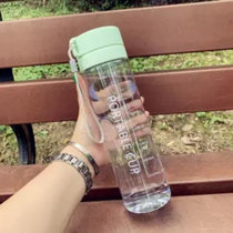 塑料杯男女学生情侣便携大容量水杯韩版简约清新运动太空杯子森系(透明绿)