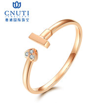 CNUTI粤通国际珠宝18K金钻戒心形简约钻石戒指女彩金戒指 心的方向