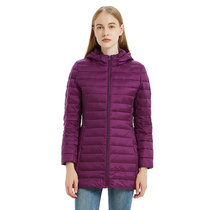 冬季新款大码轻薄羽绒服女中长款连帽装修身上衣外套时尚羽绒服8509(紫色 3XL)