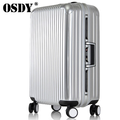 Osdy镜面铝框万向轮三位海关密码锁登机旅行拉杆箱(银色 24寸)