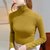 MISS LISA纯色打底衫女秋冬女装内搭高领基础款修身长袖t恤上衣301255(黄色 XL)