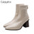 CaldiceKris（中国CK）秋季新款尖头裸靴弹力瘦瘦单靴英伦短靴女（单里）CK-X9018-1(杏色 38)