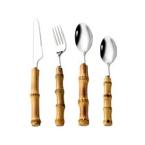 4件竹柄餐具套装 牛排刀餐具银色304不锈钢刀叉勺套装 可定制logo(银色 4件套)