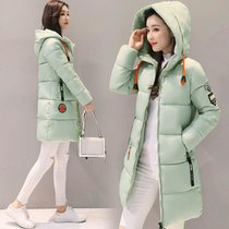 2021新款棉衣女中长款韩版冬装加厚外套修身时尚小棉袄百搭大码潮(豆绿色 XL【建议115-130斤】)