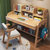 儿童学习桌椅子一套家用卧室小学生写字桌可升降全实木书桌带书架(YAYJ805#原木色桌子+靠背椅 124x60x110cm)