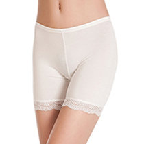 完美霞 3条装纯色透气莫代尔蕾丝花边加大码平角安全裤(留言备注颜色 适合腰围3.2-4.1尺)
