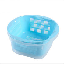 家用厨房定食定量双层洗米筛A685多功能沥水篮淘米盆塑料水果筛lq0410(蓝色)