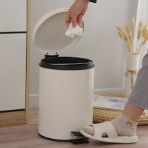 欧润哲8升米白圆形静音版垃圾桶 厨房脚踏收纳桶客厅纸篓带盖