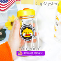 美国 cup mystery进口高硼硅玻璃材质卡通可爱鸭鸭吸管直身玻璃杯(蜜蜂 双层熊猫)