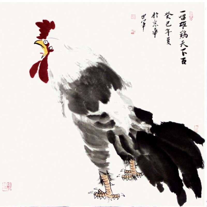 国画王世军一唱雄鸡天下白1国画花鸟画水墨写意鸡斗方返回商品页