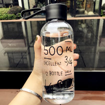 韩国创意水杯塑料杯男女士学生水瓶便携大容量随手杯简约太空杯子(透明黑盖数字款 默认版本)