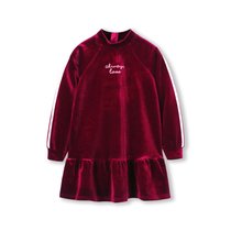 巴拉巴拉儿童裙子2018新款冬季女大童连衣裙丝绒半高领洋气公主裙(165cm 酒红7411)