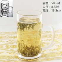 耐热带把玻璃茶杯家用透明水杯茶楼泡茶杯子大号带把扎啤杯啤酒杯(精品500ML（两只）)