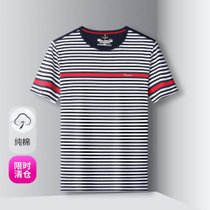 啄木鸟(TUCANO)【限时清仓】夏季新疆棉男式T恤休闲舒适透气清爽男士短袖54黑 条纹印花透气清爽T恤