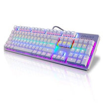 灵逸黑寡妇 背光游戏机械键盘黑轴青轴电脑lol悬浮式金属彩虹87键盘104键（白色键盘）(白色键盘 青轴104键（彩虹背光）)