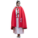 斗篷汉服女加绒加厚冬款古装结婚礼披风外套红色新娘中式披肩(红色 均码)