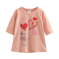 宝宝印花T恤春装新款女童童装儿童七分袖打底衫tx8201(90 粉兔气球)
