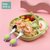宝宝餐盘吸盘式硅胶分格盘儿童吸管碗婴儿学吃饭训练碗勺餐具套装(绿色餐盘+吸管+蓝色螃蟹（送收纳盒）)