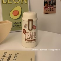高颜值保温杯女可爱便携小水杯学生简约日系男杯子初高中生ins风(转转熊米白水瓶320ml 收藏送杯刷+贴纸1)