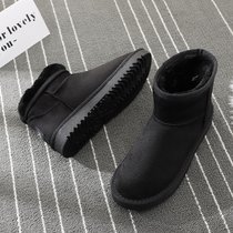 SUNTEK雪地靴女2021冬鞋新款一脚蹬保暖靴子加绒加厚短筒防滑棉鞋子短靴(38 黑色)