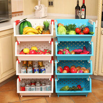 普润 镂空爱心加厚塑料厨房置物架一只装 果蔬筐篮水果蔬菜收纳储物箱(蓝色)