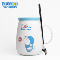 哆啦A梦卡通造型情侣带盖带勺子陶瓷马克杯蓝色糖果款