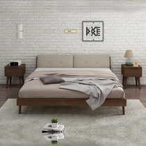 恒兴达 白橡木全实木床北欧日式床白橡木软靠双人床卧室家具实木床(1.8*2米胡桃色 床+床头柜*1)