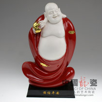 中国龙瓷弥勒佛像摆件红瓷器德化陶瓷工艺品摆件客厅家居装饰商务礼品ZGH0129-1ZGH0129-1